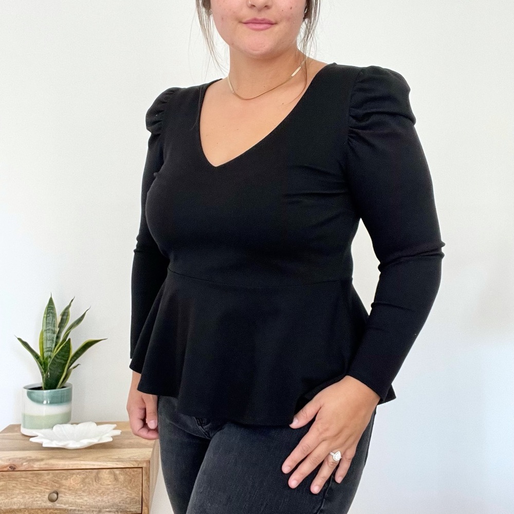 Eloquii Puff Sleeve Peplum Top Long Sleeve